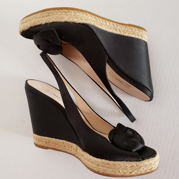 Prada Shoes - Prada peep toe satin espadrille wedges sz 9½